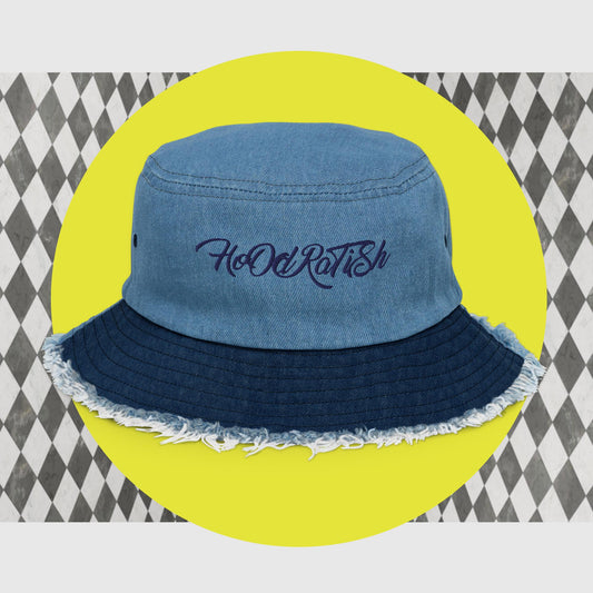 Distressed denim bucket hat